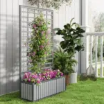 Outsunny Wooden Raised Garden Bed with Trellis, Removable Pots, for Backyard, Patio, Balcony, 29" x 11" x 52", Gray - Image 9
