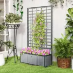 Outsunny Wooden Raised Garden Bed with Trellis, Removable Pots, for Backyard, Patio, Balcony, 29" x 11" x 52", Gray - Image 10