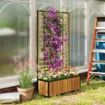 Wooden Raised Garden Bed with Trellis, Removable Pots for Backyard, Patio, Balcony, 29" x 11" x 52", Teak - Image 2