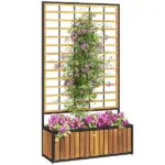 Wooden Raised Garden Bed with Trellis, Removable Pots for Backyard, Patio, Balcony, 29" x 11" x 52", Teak - Image 11