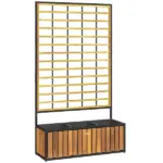 Wooden Raised Garden Bed with Trellis, Removable Pots for Backyard, Patio, Balcony, 29" x 11" x 52", Teak - Image 12