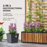 Wooden Raised Garden Bed with Trellis, Removable Pots for Backyard, Patio, Balcony, 29" x 11" x 52", Teak - Image 4