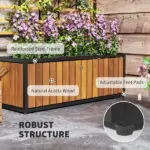 Wooden Raised Garden Bed with Trellis, Removable Pots for Backyard, Patio, Balcony, 29" x 11" x 52", Teak - Image 5