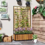 Wooden Raised Garden Bed with Trellis, Removable Pots for Backyard, Patio, Balcony, 29" x 11" x 52", Teak - Image 7