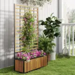 Wooden Raised Garden Bed with Trellis, Removable Pots for Backyard, Patio, Balcony, 29" x 11" x 52", Teak - Image 9