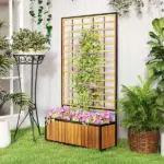 Wooden Raised Garden Bed with Trellis, Removable Pots for Backyard, Patio, Balcony, 29" x 11" x 52", Teak - Image 10