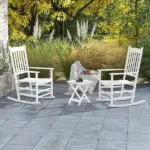Outsunny 3-Piece Wooden Outdoor Rocking Chair Set with 2 Chairs and Side Table White - Image 2