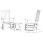 Outsunny 3-Piece Wooden Outdoor Rocking Chair Set with 2 Chairs and Side Table White - Image 12