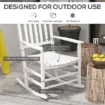Outsunny 3-Piece Wooden Outdoor Rocking Chair Set with 2 Chairs and Side Table White - Image 4