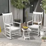 Outsunny 3-Piece Wooden Outdoor Rocking Chair Set with 2 Chairs and Side Table White - Image 10
