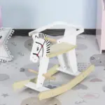 Wooden Rocking Horse, Classic Toddler Ride-On, Safe Traditional, White with Safety Bar, for 1-3 Years - Image 2