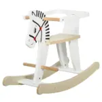 Wooden Rocking Horse, Classic Toddler Ride-On, Safe Traditional, White with Safety Bar, for 1-3 Years