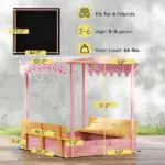 Qaba Wooden Sandbox with Cover, Kids Sandbox Outdoor with Seat, Bottom Liner, Canopy for Ages 3-6, Flamingos Print, Pink - Image 3