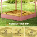 Qaba Wooden Sandbox with Cover, Kids Sandbox Outdoor with Seat, Bottom Liner, Canopy for Ages 3-6, Flamingos Print, Pink - Image 5