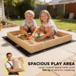 Wooden Sandbox with Digger, Kids Sandbox with 360A degree Rotating Seat and Bottom Liner, 72" x 35" x 22" - Image 6