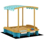 Qaba Wooden Sandbox with Dinosaur Print Canopy Kids Sandbox Outdoor with Bench Seats and 2 Storage Bins - Image 11