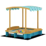 Qaba Wooden Sandbox with Dinosaur Print Canopy Kids Sandbox Outdoor with Bench Seats and 2 Storage Bins