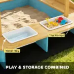 Qaba Wooden Sandbox with Dinosaur Print Canopy Kids Sandbox Outdoor with Bench Seats and 2 Storage Bins - Image 6
