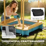 Qaba Wooden Sandbox with Dinosaur Print Canopy Kids Sandbox Outdoor with Bench Seats and 2 Storage Bins - Image 8