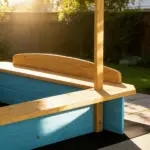 Qaba Wooden Sandbox with Dinosaur Print Canopy Kids Sandbox Outdoor with Bench Seats and 2 Storage Bins - Image 9