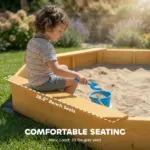 Qaba Wooden Sandbox with Large Canopy, Outdoor Sand Box with 4 Bench Seats, Bottom Liner for 8 Kids Aged 3-8, Yellow - Image 5