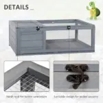 Wooden Tortoise House Indoor Turtle Habitat Enclosure Outdoor Reptile Cage Gray - Image 6