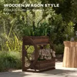 Outsunny Wooden Wagon Planter Box, 2-Tier Raised Garden Bed, for Vegetables Flowers Herbs, 22" x 13" x 22" - Image 4