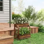 Outsunny Wooden Wagon Planter Box, 2-Tier Raised Garden Bed, for Vegetables Flowers Herbs, 22" x 13" x 22" - Image 7