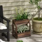 Outsunny Wooden Wagon Planter Box, 2-Tier Raised Garden Bed, for Vegetables Flowers Herbs, 22" x 13" x 22" - Image 10
