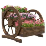Outsunny Wooden Wagon Planter Box 3-Tier Raised Garden Bed for Vegetables Flowers Herbs - Image 11