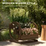Outsunny Wooden Wagon Planter Box 3-Tier Raised Garden Bed for Vegetables Flowers Herbs - Image 4