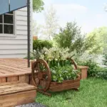 Outsunny Wooden Wagon Planter Box 3-Tier Raised Garden Bed for Vegetables Flowers Herbs - Image 7