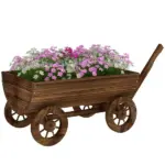 Outsunny Wooden Wagon Planter Box, Mobile Garden Planter with 4 Wheels, Small Wheelbarrow Wagon Flower Cart with Drainage Hole - Image 11