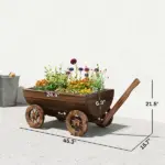 Outsunny Wooden Wagon Planter Box, Mobile Garden Planter with 4 Wheels, Small Wheelbarrow Wagon Flower Cart with Drainage Hole - Image 3