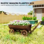 Outsunny Wooden Wagon Planter Box, Mobile Garden Planter with 4 Wheels, Small Wheelbarrow Wagon Flower Cart with Drainage Hole - Image 4