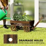 Outsunny Wooden Wagon Planter Box, Mobile Garden Planter with 4 Wheels, Small Wheelbarrow Wagon Flower Cart with Drainage Hole - Image 5