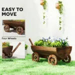 Outsunny Wooden Wagon Planter Box, Mobile Garden Planter with 4 Wheels, Small Wheelbarrow Wagon Flower Cart with Drainage Hole - Image 6