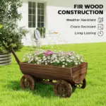 Outsunny Wooden Wagon Planter Box, Mobile Garden Planter with 4 Wheels, Small Wheelbarrow Wagon Flower Cart with Drainage Hole - Image 7