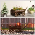 Outsunny Wooden Wagon Planter Box, Mobile Garden Planter with 4 Wheels, Small Wheelbarrow Wagon Flower Cart with Drainage Hole - Image 8