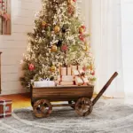 Outsunny Wooden Wagon Planter Box, Mobile Garden Planter with 4 Wheels, Small Wheelbarrow Wagon Flower Cart with Drainage Hole - Image 9