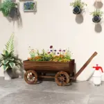 Outsunny Wooden Wagon Planter Box, Mobile Garden Planter with 4 Wheels, Small Wheelbarrow Wagon Flower Cart with Drainage Hole - Image 10