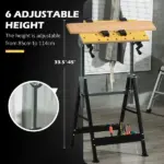 HOMCOM Work Bench Tool Stand with Adjustable Height and Angle, Carpenter Saw Table with 4 Clamps, Steel Frame, 220lbs Capacity - Image 4