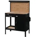 Workshop Workbench with Drawer Pegboard Storage Cabinet Black - Image 11