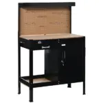 Workshop Workbench with Drawer Pegboard Storage Cabinet Black - Image 12