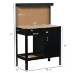Workshop Workbench with Drawer Pegboard Storage Cabinet Black - Image 3