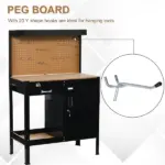 Workshop Workbench with Drawer Pegboard Storage Cabinet Black - Image 4