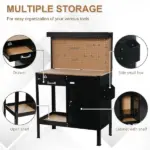 Workshop Workbench with Drawer Pegboard Storage Cabinet Black - Image 5