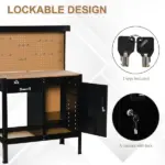 Workshop Workbench with Drawer Pegboard Storage Cabinet Black - Image 6