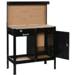 Workshop Workbench with Drawer Pegboard Storage Cabinet Black - Image 7