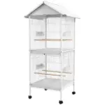 Wrought Metal Bird Cage Feeder 67" H with Rolling Stand Perches Food Containers Doors Wheels White - Image 11